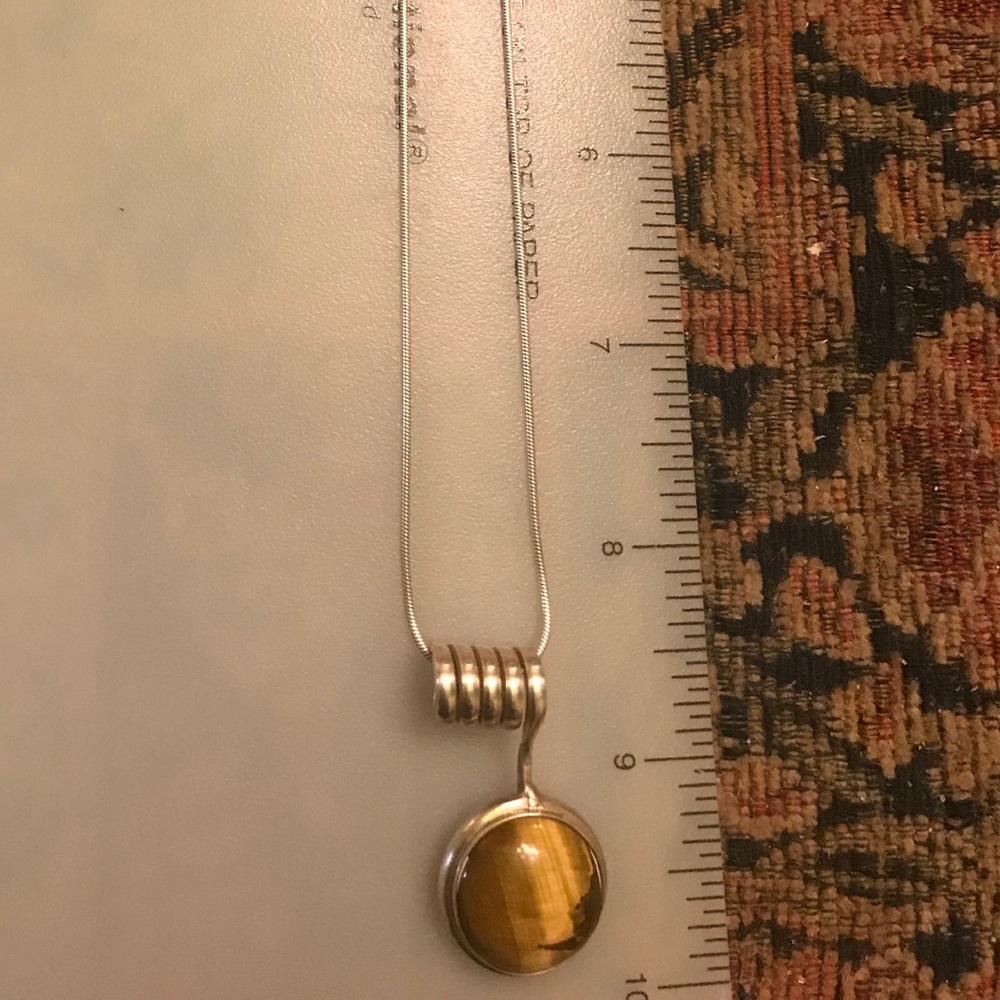 Silver 925 Round Brown Tiger Eye Pendant w/Chain! - Picture 6 of 6